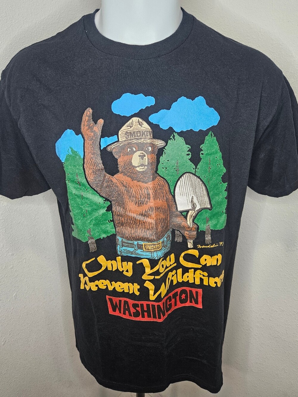 Men's Black Smokey Bear Graphic T-Shirt "Only You Can Prevent Wildfires"